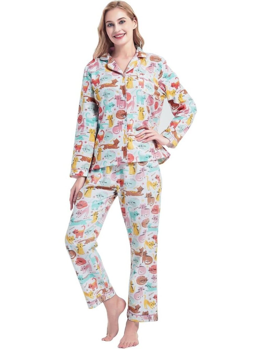 Cozy Flannel Pajama Set for Women - Brushed Cotton Button Tops & Pants, S-XL